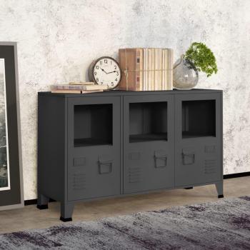 Industrial Metal and Glass Sideboard 105x35x62 cm Anthracite