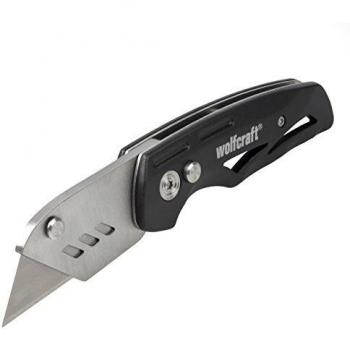 wolfcraft Navaja para ocio con cuchilla trapezoidal plegable, 4104000, Navaja plegable para ocio, aficiones y acampada