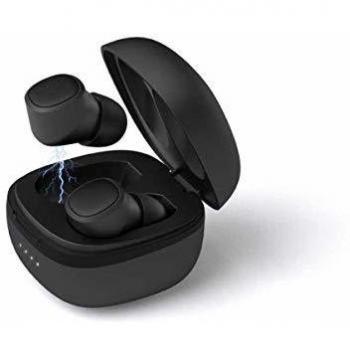 PRIXTON TWS156C - Auriculares Bluetooth 5.0 / Auriculares Inalambricos con 3 Adaptadores, Control por Botón, Asistente de Voz Integrado, Diseño Compacto, Color Negro