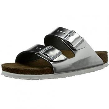 Birkenstock Arizona Silver Metallic Leather Slide Sandals for Women
