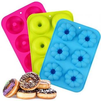 LinStyle Molde Donuts Silicona, Juego de 3 Antiadherente Moldes Silicona Reposteria, 6 Cavidades Molde Donuts para Hornear Rosquillas, Pasteles, Magdalenas, Bagels, Galletas