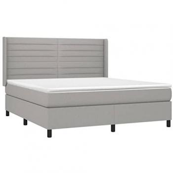 Cama box spring con colchón tela gris claro 180x200 cm