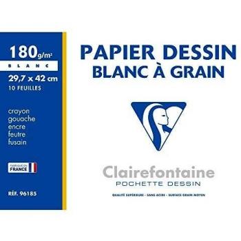 Pochette de Dibujo Clairefontaine A3 - 10 Hojas - Papel Blanco Texturizado 180g