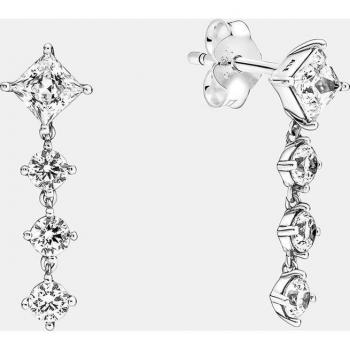 Pandora Pendientes Colgantes Timeless Elegance en Plata de Ley con Círculo y Cuadrado Adornados con Circonitas 290045C01