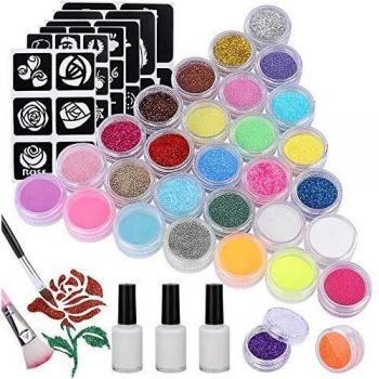 Pascua de Resurrección Emooqi Kit de Tatuajes Temporales, 24 Colores Tatuaje de Brillo para el Cuerpo Brillos de Tatuaje,con 24 Brillos,143 Plantillas de Tatuaje,5 Pinceles, 3 Pegamentos