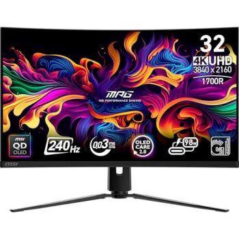 MSI MPG 321CURX QD-OLED 31.5 4K Ultra HD Curved Gaming Monitor, 240Hz, Adaptive Sync, USB-C, HDMI, DP Port