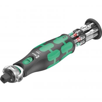 Set de herramientas Wera Zyklop Pocket 3/8 8009 - Accionamiento especial combinado con llave de carraca, 13 piezas en color negro y verde, incluye destornillador de carraca y accionador hex