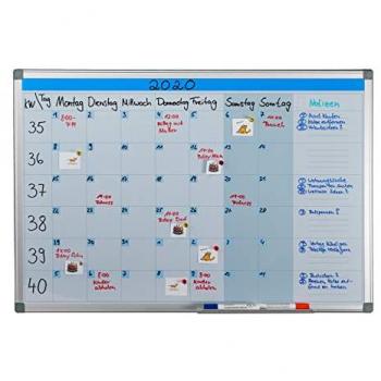 Pizarra Magnética Reutilizable 60x90 cm con Planificador Semanal y Bandeja para Bolígrafos - Blanco