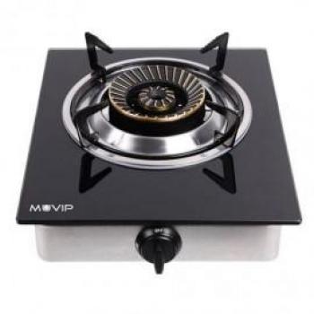 Cocina de Gas Muvip Inox 3 Fuegos con Cristal Templado y Encendido Piezoeléctrico, Quemadores de Hierro Fundido Desmontables
