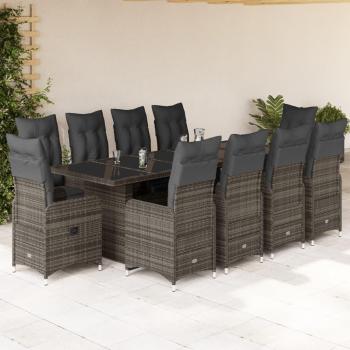11-Piece Grey Poly Rattan Garden Bistro Set with Cushions