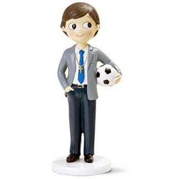 Figura Niño Comunión con Pelota 16,5 cm Color Azul para Tarta