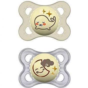 MAM Chupete Original Night S214 - Chupete con Tetina de Silicona SkinSoftTM ultrasuave, para Bebés de 0+ meses, brilla en la oscuridad, Neutro