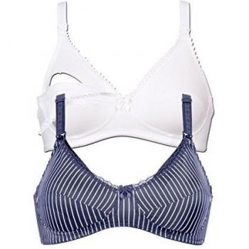 Naturana Pack de 2 Sujetadores de Lactancia sin Aros Mujer 5089 / 5105 D Azul/Blanco 105 Blanco