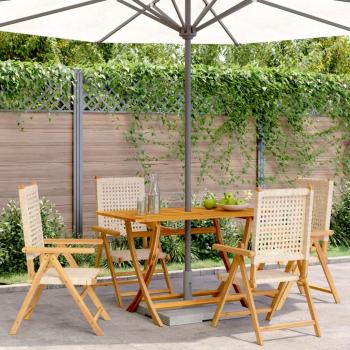 vidaXL Reclining Garden Chairs Set - 4 Pieces Beige Poly Rattan and Solid Wood