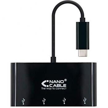 NANOCABLE 10.16.4401-BK - Adaptador USB-C a 4 x USB 3.0, Color Negro
