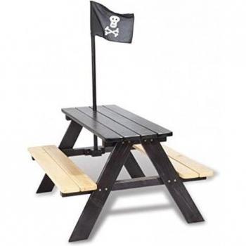 Set de Jardín para niños - Sillas - Pirata - Dos Bancos y mesa en un - Negro Barnizado