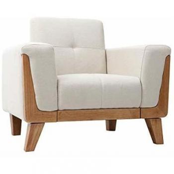 Sillón escandinavo blanco patas madera Fjord Miliboo