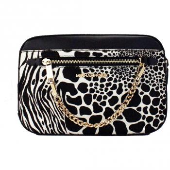 Jet Set Large East West Black Haircalf Zip Chain Crossbody Bag