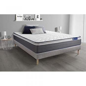 Somier gris Actisom + Colchón de espuma viscoelástica 140 x 200 cm - Muy firme - Kit completo