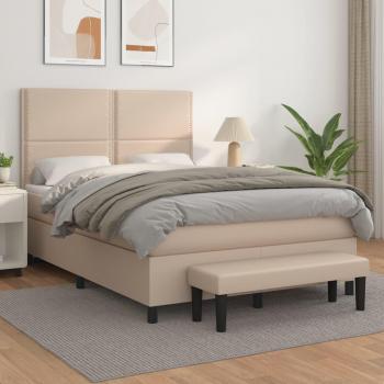 Cama box spring con colchón de cuero sintético capuchino 140x200cm