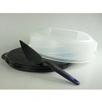 Tupperware Twist 10741 Recipiente para tartas + paleta para tartas, negro y lila