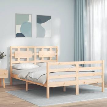 Estructura de cama de matrimonio con cabecero de madera maciza Vidaxl Marrón