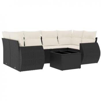 Set de comedor de jardín 7 pzas con cojines en ratán sintético negro