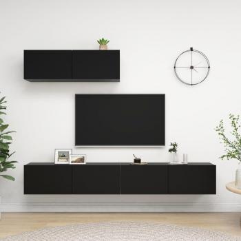 Juego de muebles de salón 3 piezas Mueble TV aglomerado negro madera de ingeniería 100 x 30 x 30 cm