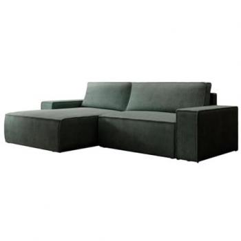 Sofá rinconera izquierda de terciopelo verde pino AMELIA