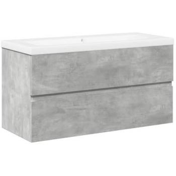 Set de muebles de baño 2 piezas madera contrachapada gris hormigón, incluye armario de baño y armario de almacenaje de aseo