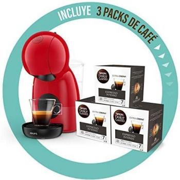 Krups Piccolo KP1A05 - Cafetera cápsulas Dolce Gusto, 15 bares y 1500 W, con depósito de 0.8 l, monodosis multibebidas frías y calientes, manual, Rojo + 3 Packs Café Intenso