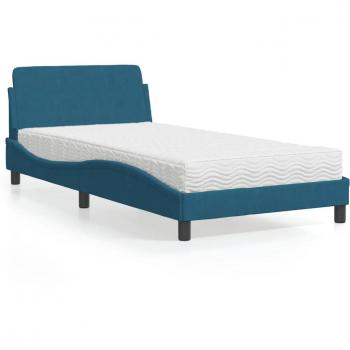 Cama con colchón terciopelo azul 100x200 cm