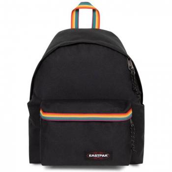 Mochila Eastpak Padded Pak'r Multicolor Rainbow Band con diseño de colores vibrantes, capacidad para 24 litros, compartimento principal espacioso, bolsillo frontal con cremallera, correas ajustables y acolchadas, parte tras