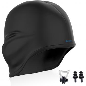 Earwaves ® H2O - Gorro de natación ergonómico con cavidad para Orejas. Gorro de Piscina para Hombre y Mujer Hecho de Silicona Ideal para Pelo Largo y Corto. Incluye Tapones y Clip Nasal