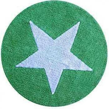 Happy Decor Kids -Alfombra Lavable Round Big Star 100% Algodón Natural -Menta, Blanco- Ø 120 cm