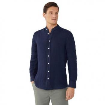 Camisa de Lino para Hombre Slim Fit Azul Marino - Hackett London