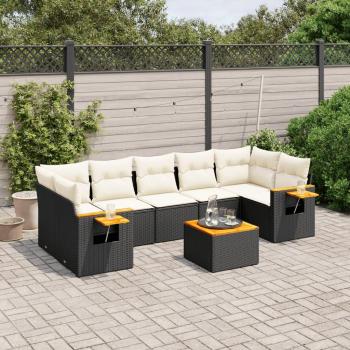 8-Piece Black Poly Rattan Garden Sofa Set with Cushions