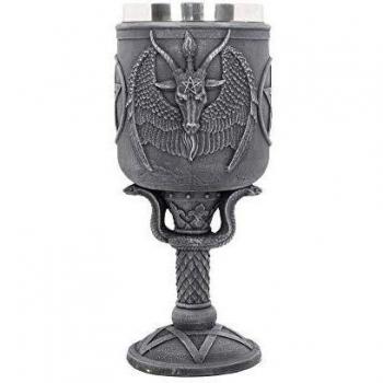 Nemesis Now Goblet 27cm Black, w/Stainless Steel Baphomet's Thirst-Copa de Resina con Inserto de Acero Inoxidable, 27 cm, Color Negro, 20 cm