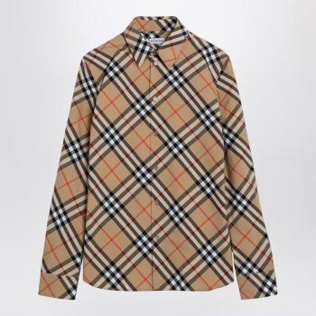 Burberry Women's Checked Cotton Shirt in Beige | Size 8 | 8087629158013 Color B9368
