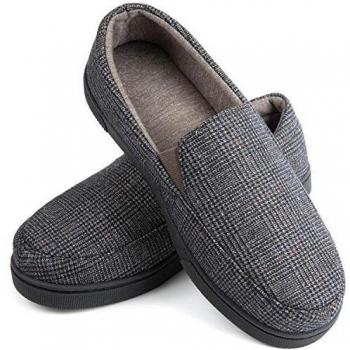 Zizor Men's Spring Plaid Loafer Slipper with Memory Foam, Cozy Closed Back House Slipper