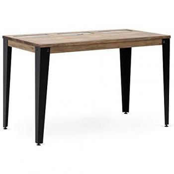 Mesa de Despacho Lunds con 3 Compartimentos Ocultos 120x60x74cm Negro Madera Maciza de Pino Acabado Vintage Estilo Industrial