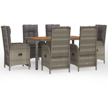 7-Piece Grey Poly Rattan Garden Dining Set with Cushions