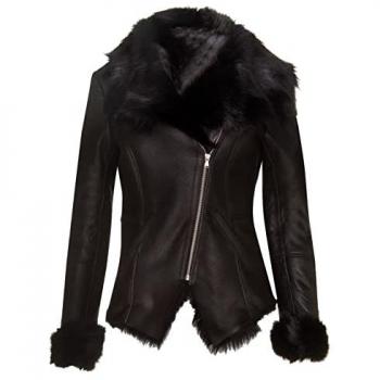 Infinity Leather Women's Black Toscana Sheepskin Biker Jacket - Size 12 UK