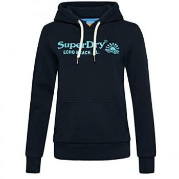 Superdry Women's Vintage Venue Hoodie, Eclipse Navy Blue, Casual Cotton Long Sleeve