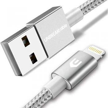UNBREAKcable Cable Cargador iPhone [2M, Apple MFi Certificado] Cable Lighting Durable Nylon para iPhone 12 13 Pro Mini MAX 11 X XS MAX XR 8 Plus 7 Plus SE 2020 6 6S Plus 5 iPad - Gris Plateado