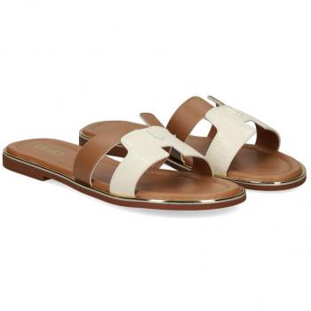 Sandalias Liu·Jo planas en piel bicolor blanco y camel