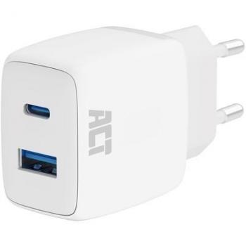 Cargador USB Universal 20W con Power Delivery y GaNFast, 2 Puertos (USB-A y USB-C), Carga Rápida, Color Blanco