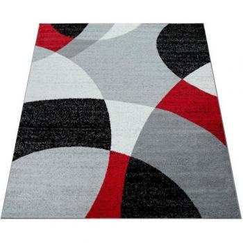 Alfombra De Diseño Moderna Con Estampado De Semicírculos Abstractos Rojos y Grises, Velour Corto, 160x220 cm