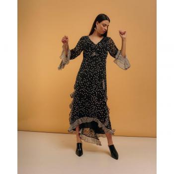 Vestido largo con volantes y estampados combinados NIZA