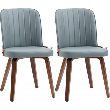HOMCOM Juego de 2 Sillas de Comedor Modernas con Asiento Tapizado en Cuero Sintético y Patas de Madera 47,5x55x85cm Gris